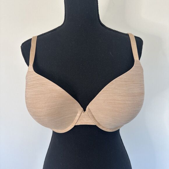 Victoria's Secret Bra 38D Tan Beige Stripes Uplift Semi Demi Women’s 357941 Line - Picture 1 of 6